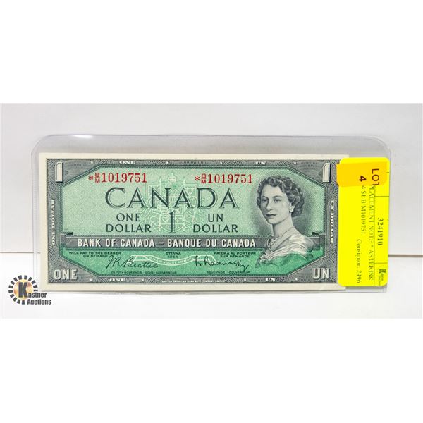 REPLACEMENT NOTE * ASTERISK 1954 $1 B/M1019751