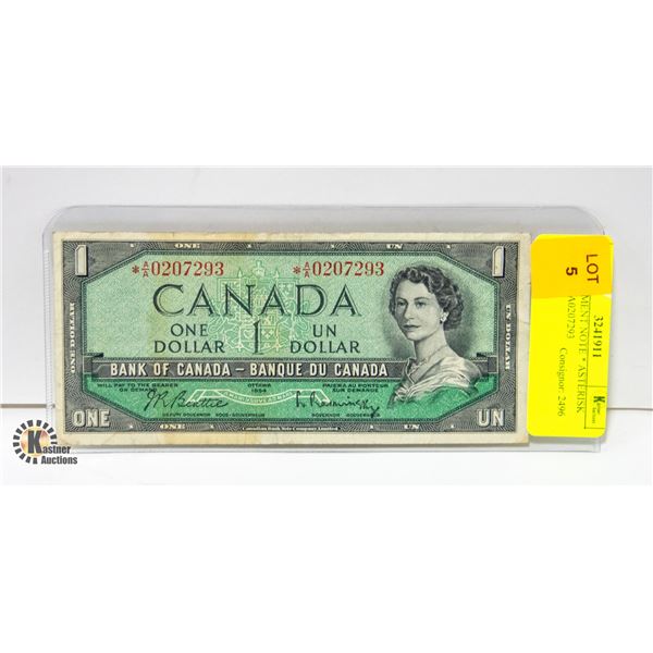 REPLACEMENT NOTE * ASTERISK 1954 $1 A/A0207293