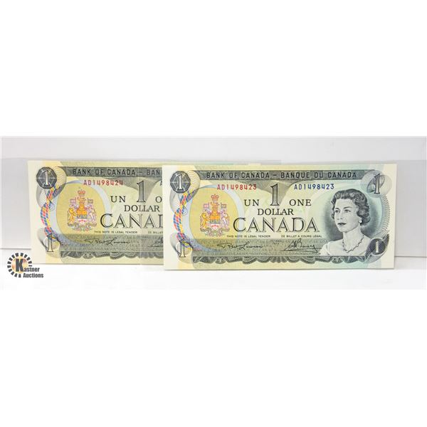 CONSECUTIVE X 2 CANADA $1 UNCIRCULATED BILLS