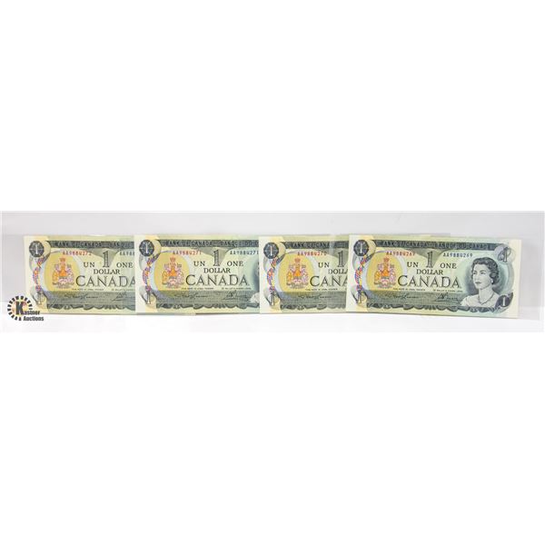 CONSECUTIVE X 4 CANADA $1 UNCIRCULATED BILLS