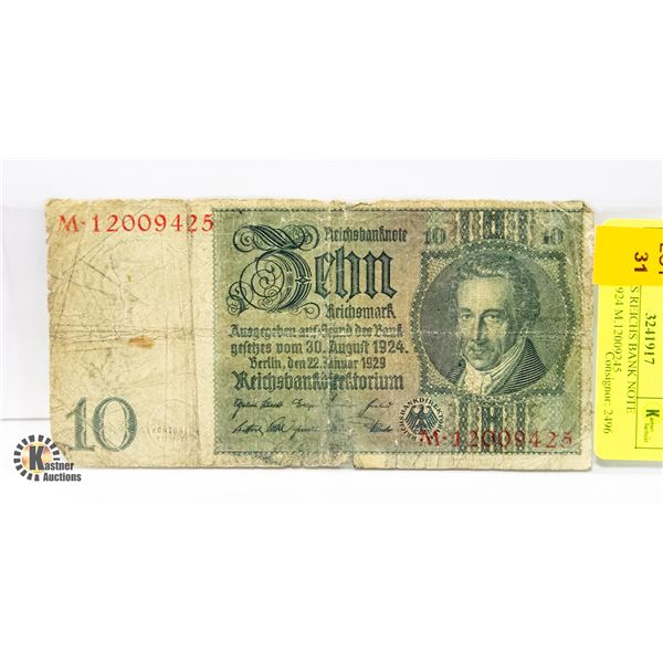 10 MARKS REICHS BANK NOTE BERLIN 1924 M.12009245