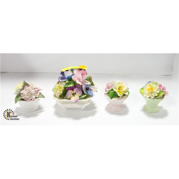 LOT OF 4 BONE CHINA FLORAL ARRANGMENTS