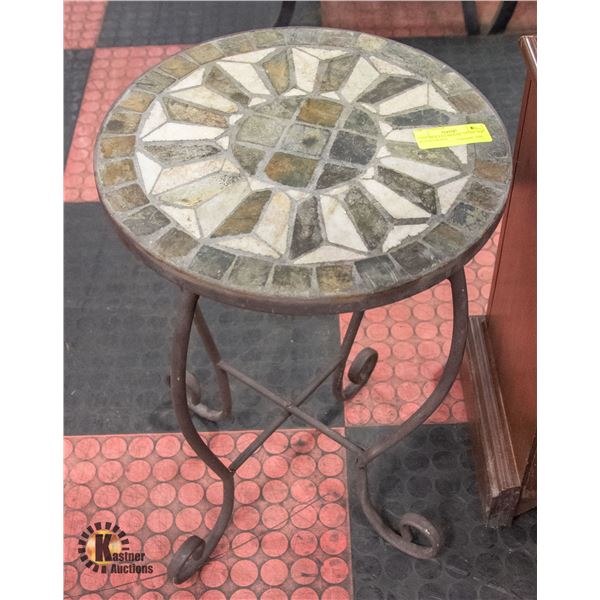 CAST IRON LEG MOSAIC STONE TOP ACCENT/PLANT