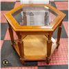 Image 1 : HEXAGON TABLE - WOOD/GLASS 27" X 24" X 21"
