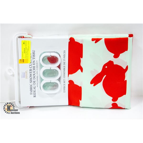NEW LINENCORP FABRIC SHOWER CURTAIN AND HOOKS