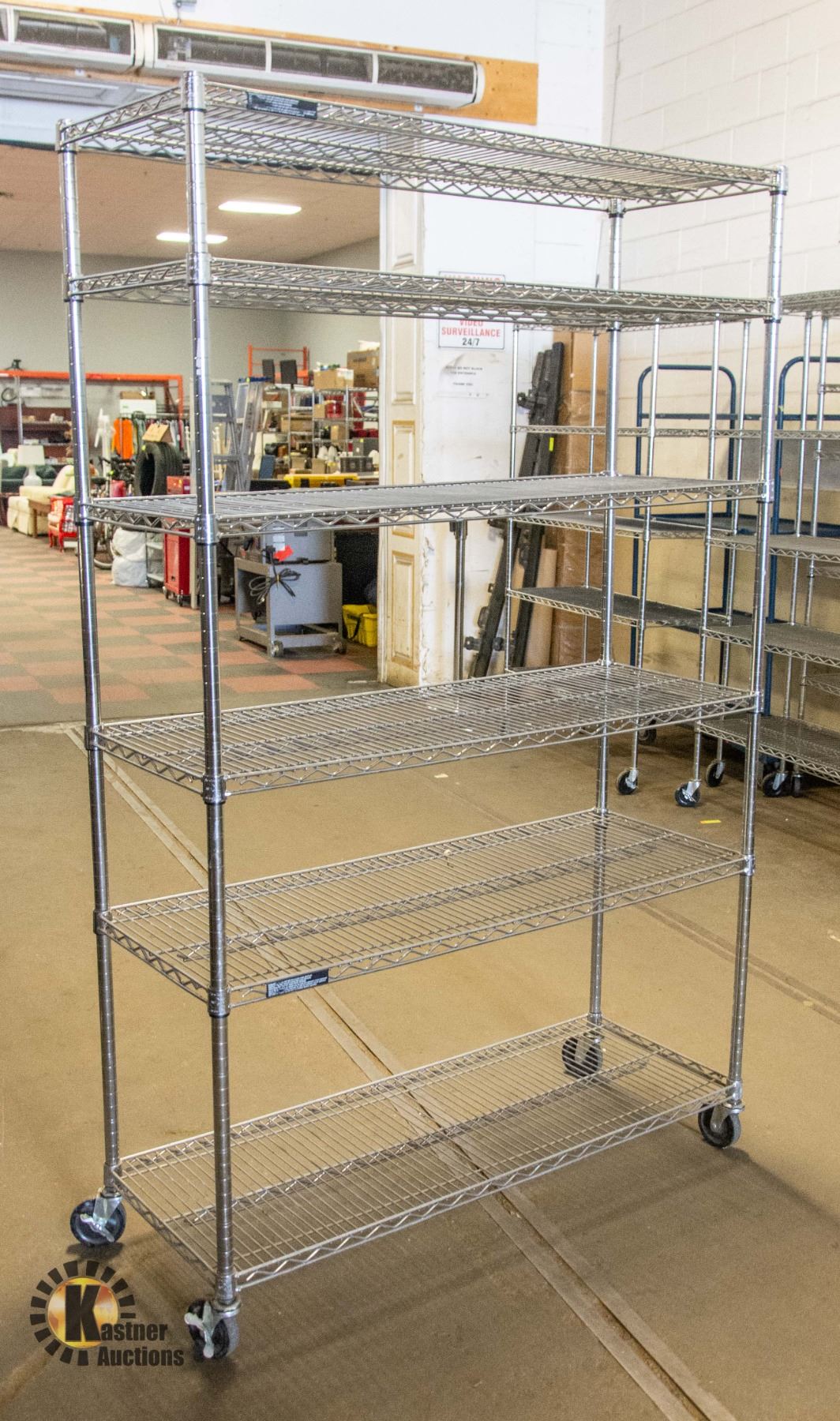 METAL UTILITY RACK ON WHEELS 6 SHELF 77