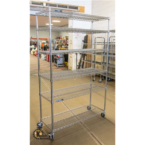 METAL UTILITY RACK ON WHEELS 6 SHELF 77" X