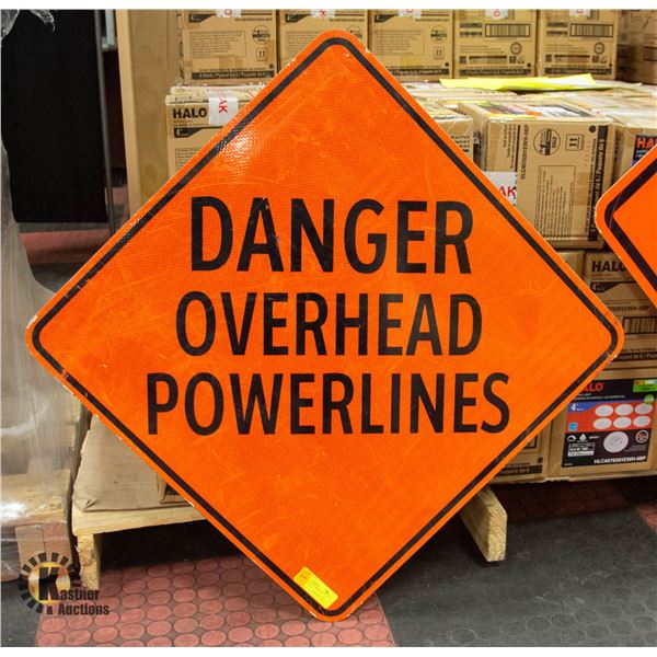 METAL DANGER OVERHEAD POWERLINES SIGN