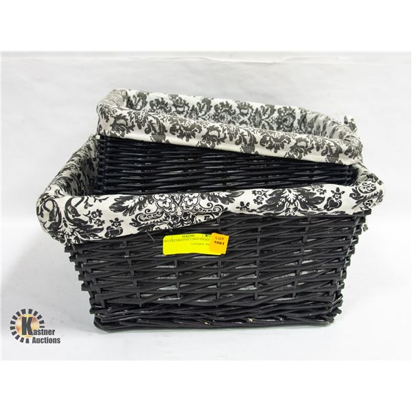 TWO DECORATIVE LINED BASKETS.
