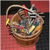 Image 1 : WOODEN BUCKET WITH GARDEN TOOLS