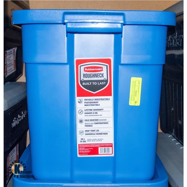 NEW RUBBERMAID 68 LITRE ROUGHNECK TOTE WITH LID