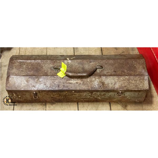 OLD METAL TOOL BOX FILLED WITH CONTENTS