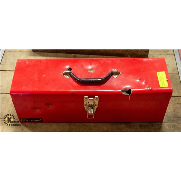 RED METAL TOOLBOX 2 COMPARTMENT FULL OF