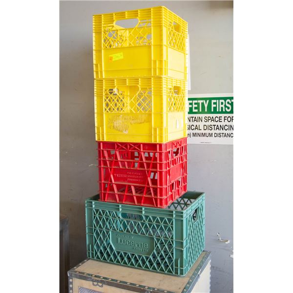 4 PLASTIC STORAGE CRATES TOGETHER