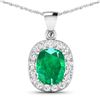 14KT White Gold 2.5ctw Zambian Emerald and Diamond Pendant