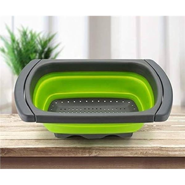 NEW GREY & GREEN RECTANGULAR COLLAPSIBLE COLANDER