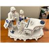 Image 1 : Vintage Victorian Couple Figurine, Woman Playing Piano, Blue & Whir Porcelain 14Wx9.5H