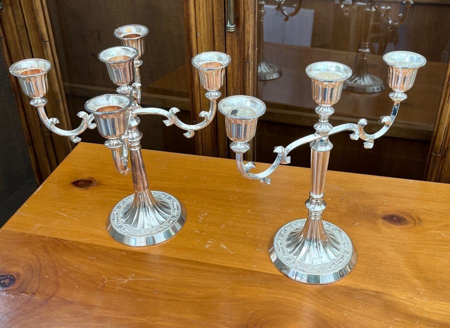 Beaumont Collection Silver Plated 5&3 Candelabras - Beck Auctions Inc.