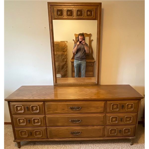 Vintage Dressing Table w/ Mirror 72x19x32 9 Drawers