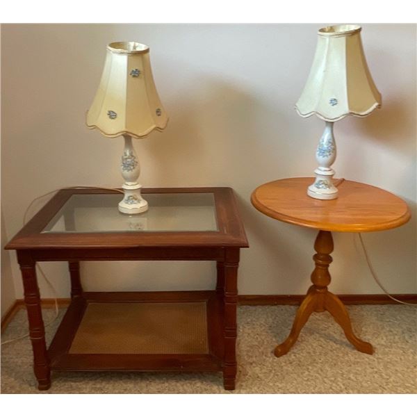 Two Bedside Tables Complete w/ 2 Vintage Lamps 33x31