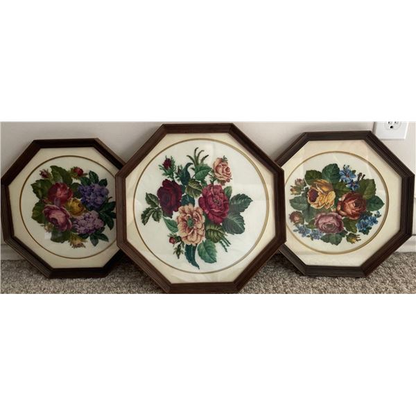 Octagonal Embroidered Floral Art Collection