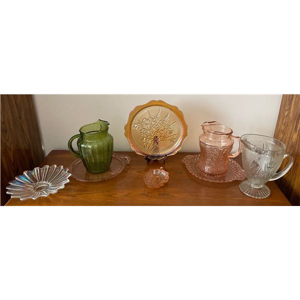 Depression Glassware- Assorted Jugs Platters & More