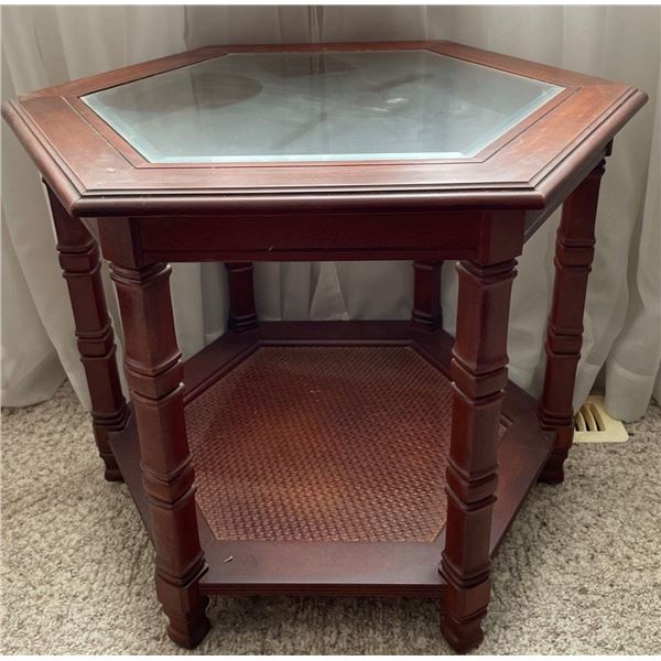 Octagonal Wood & Glass End Table 23x21
