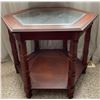 Image 1 : Octagonal Wood & Glass End Table 23x21