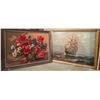 Image 1 : 34x26 Large Vintage Murals Embroidered Florals & Oil Paint on Board