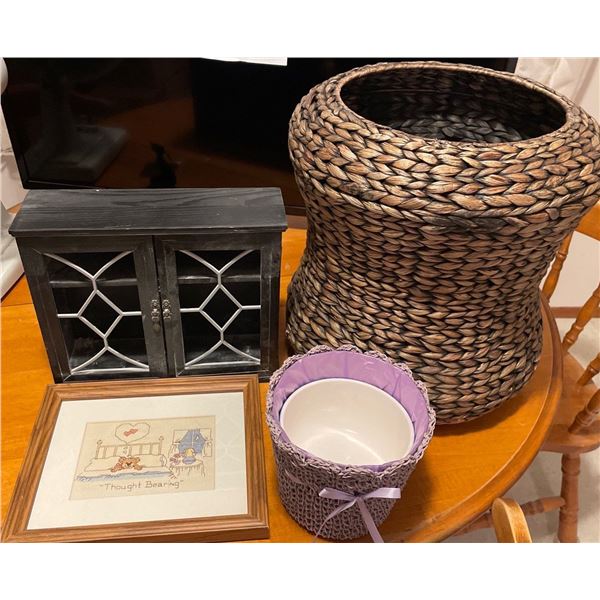 Assortment of Decorative Collectables Basket Planter Wall Shelf & More