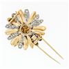 Image 4 : Vintage 14k Two Tone Gold Ruby Cluster & Diamond Layered Daisy Flower Brooch Pin