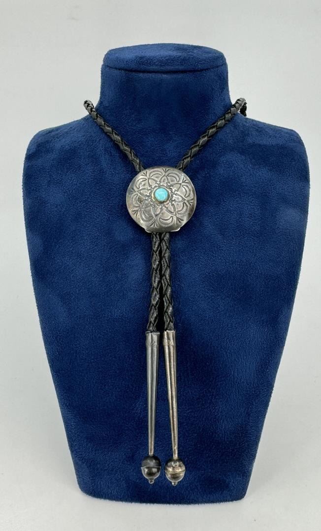 Navajo Sterling Silver Turquoise Bolo Tie