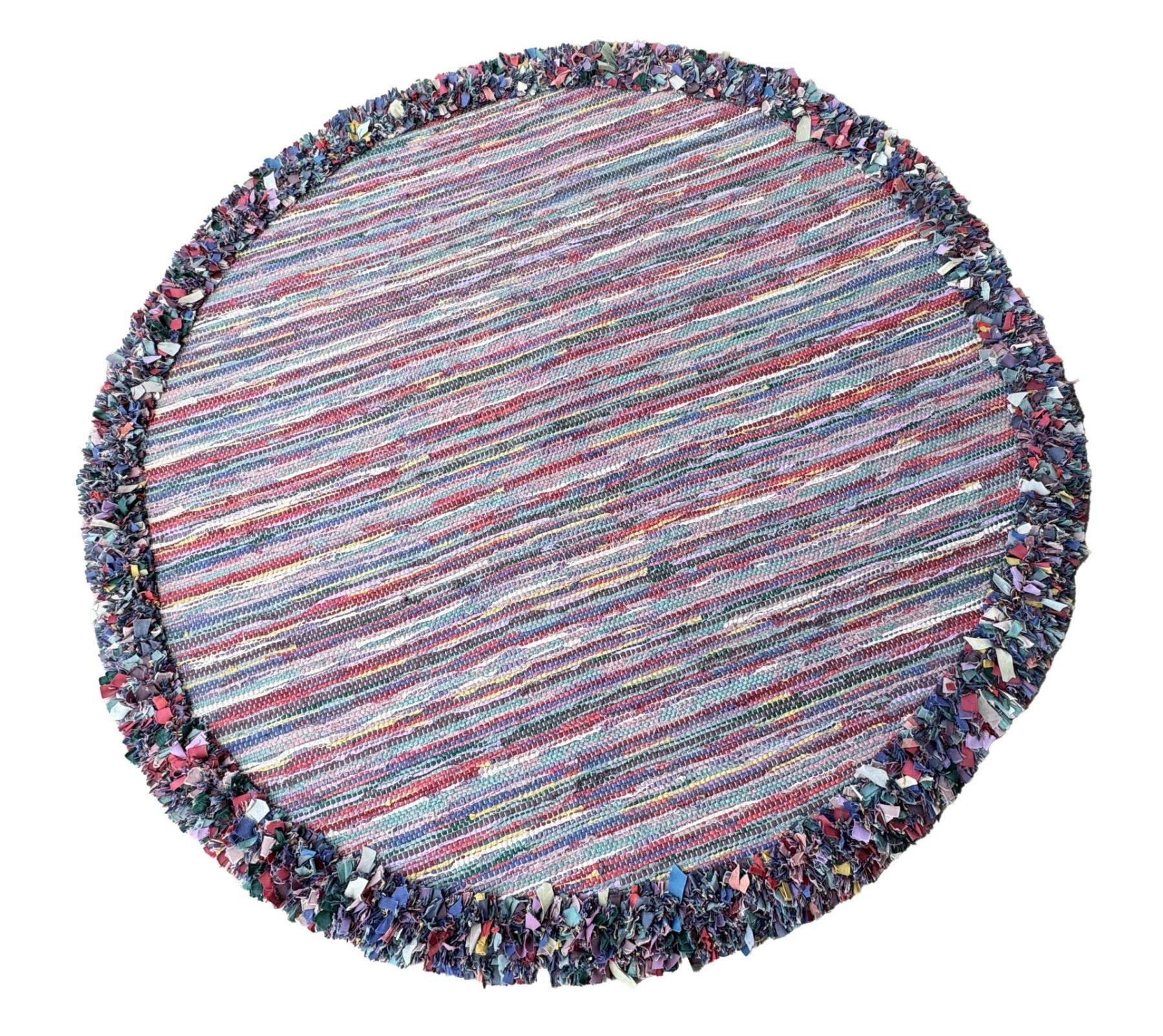 Large Round American Folk Art Rag Rug