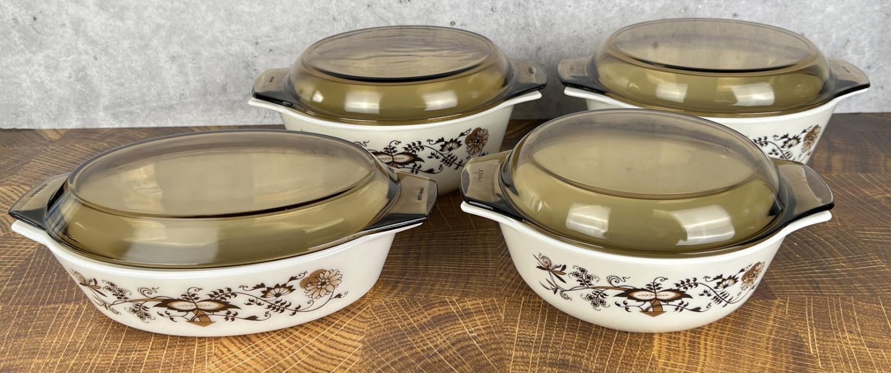 Pyrex England Brown Floral Vine Casserole Set