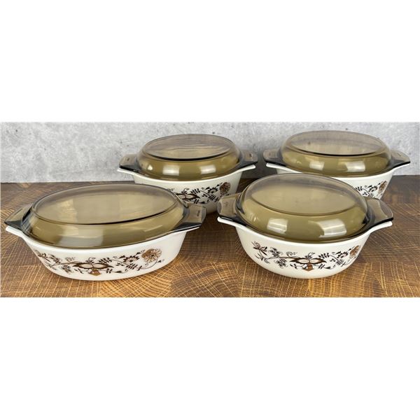 Pyrex England Brown Floral Vine Casserole Set