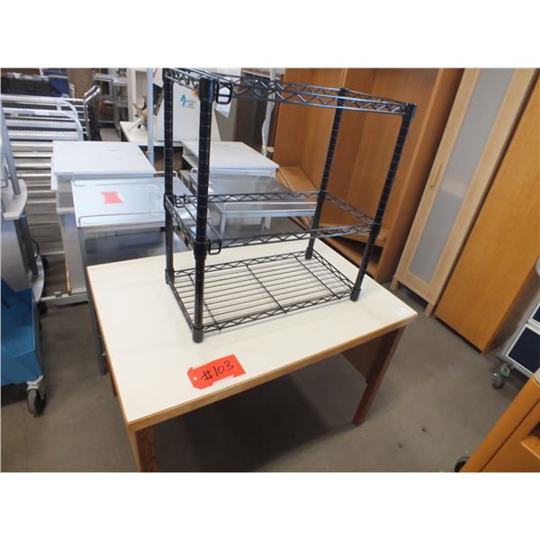 Small Wooden Desk & Small Black Rack