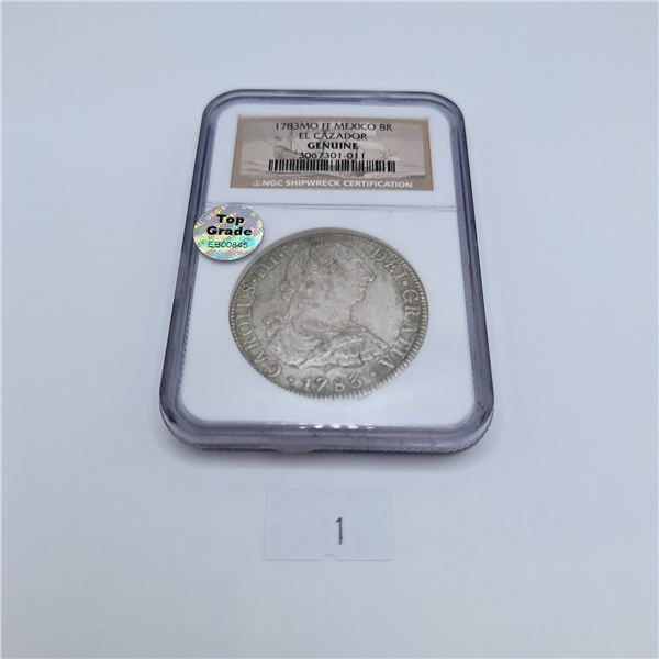 1783 MO FF Mexico 8 Reale El Cazador Genuine Shipwreck Coin NGC Certified