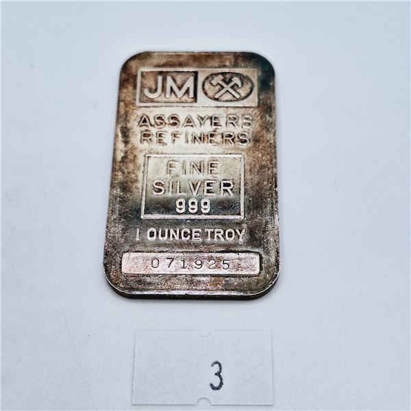 Johnson Matthey JM 1 Troy Ounce Silver Bar