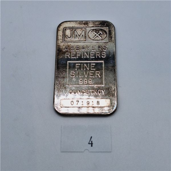 Johnson Matthey JM 1 Troy Ounce Silver Bar