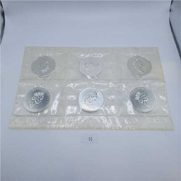 1997 Uncirculated Canadian Maple Leaf Sheet of 6 - One Troy Ounce Silver Each