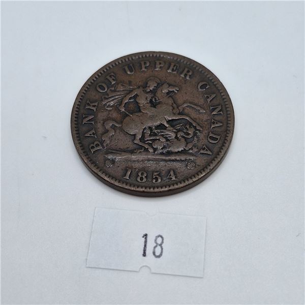 1854 Upper Canada One Penny Bank Token