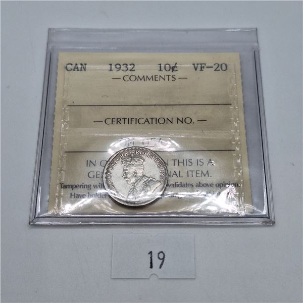 1932 10 Cents VF-20 ICCS Certified