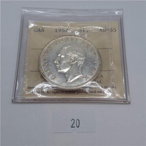 1952 One Dollar AU-55 Missing WL ICCS Certified