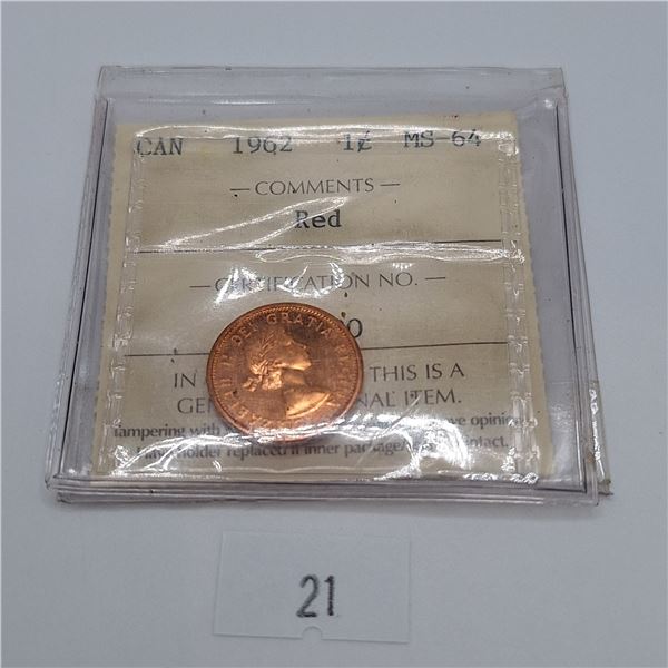 1962 One Cent MS-64 ICCS Certified