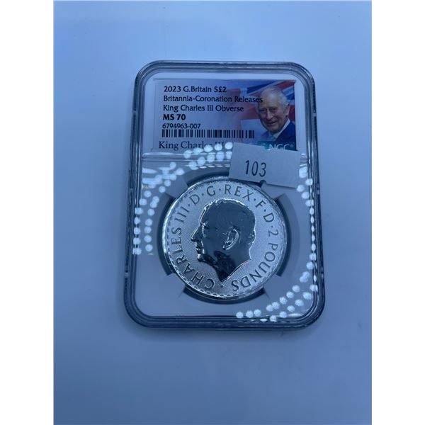 NGC MS70 Slabbed 1oz Fine Silver Britannia with King Charles Obverse (2023)