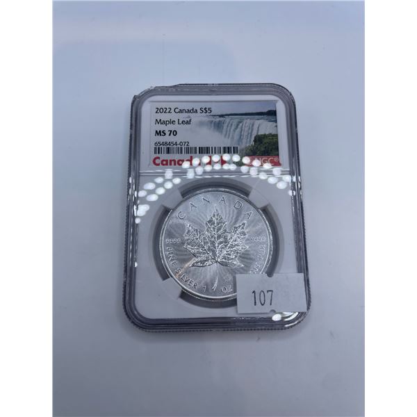 NGC MS70 Slabbed 1oz .9999 Silver DNA Maple Leaf Coin (2022)- Corner of Case Chipped