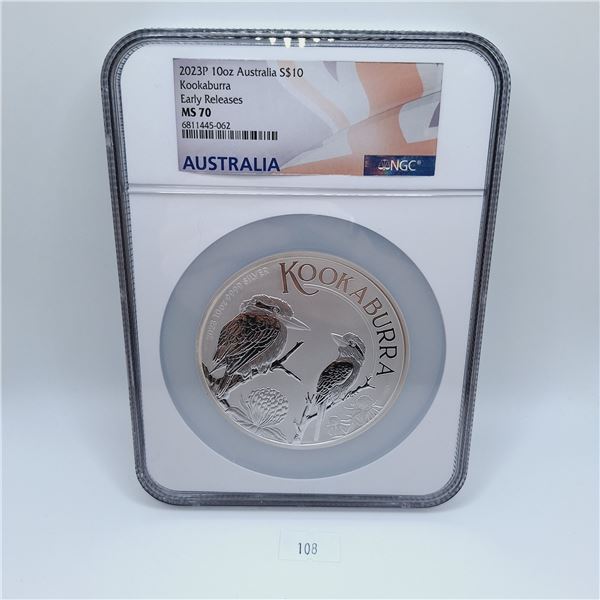 NGC MS 70 2023P 10 oz Australia $10 Kookaburra .9999 Silver Coin