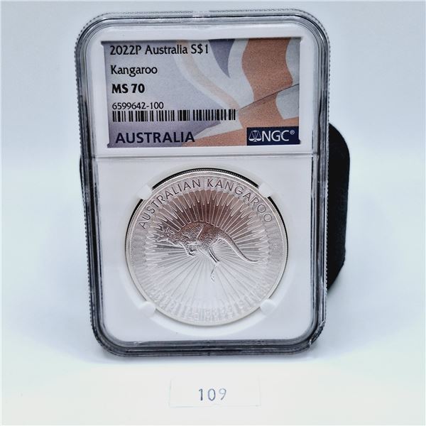 NGC MS70 2022P Australia $1 Kangaroo 1 Troy Ounce Silver Coin