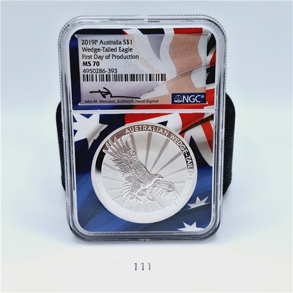 NGC MS70 2019P Australia $1 Wedge-Tailed Eagle One Troy Ounce Silver Coin