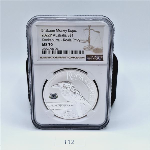 NGC MS70 Brisbane Money Expo 2022P Australia $1 Kookaburra - Koala Privy One Ounce Silver